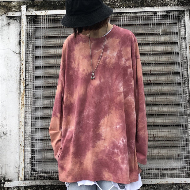 Harajuku style hip-hop primer loose and versatile tie-dye long sleeves