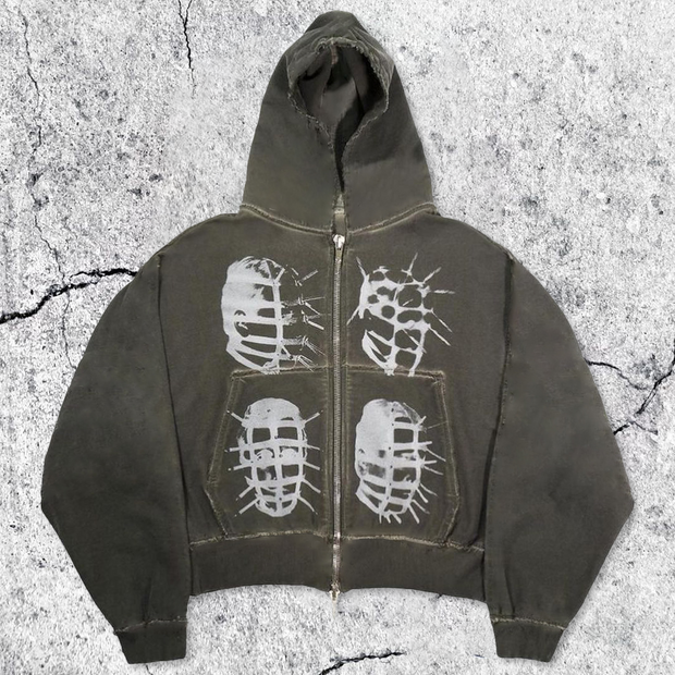 Personalized street print hooded zipper sweatshirt jacket