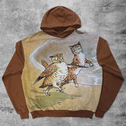 Cartoon cat print retro hooded sweater