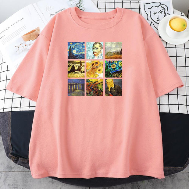 Personalized printing men and women can wear oil painting printed T-shirts