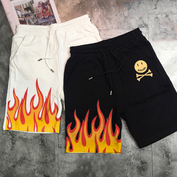 Flame retro print sports casual shorts