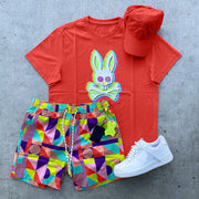 Personalized rabbit print short sleeve suit
