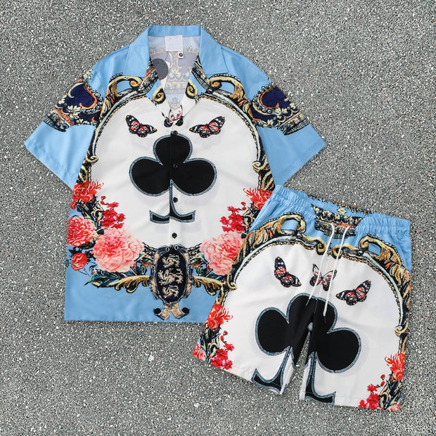 Street Short Sleeve Butterfly Beach Shirt Shorts Set