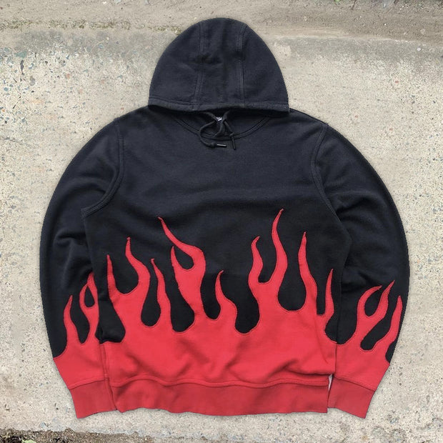 Personalized flame print long-sleeved hoodie