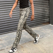 Leopard print street hip-hop slim straight trousers