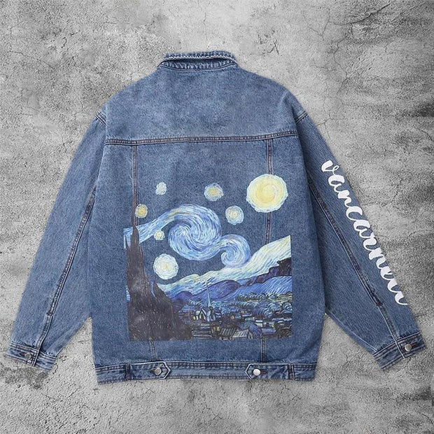 Retro casual abstract starry denim jacket