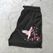 Faith Cross Angel Print Mesh Shorts