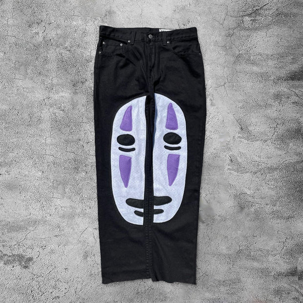 Casual style abstract mask denim trousers
