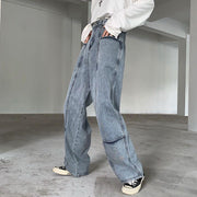 Retro pocket high waist jeans loose straight wide leg pants