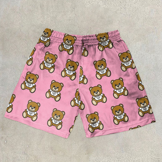 bear design print mesh street shorts