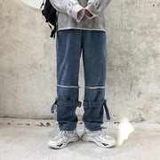 Personality hip-hop detachable wide-leg loose straight-leg casual daddy pants denim trousers men