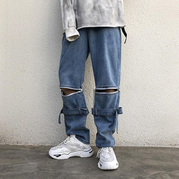 Personality hip-hop detachable wide-leg loose straight-leg casual daddy pants denim trousers men