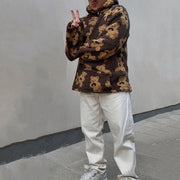 Bear pattern plush loose stand-up collar cashmere cashmere high-neck sweatshirt