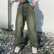 Washed Wide Leg Pants Green Jeans