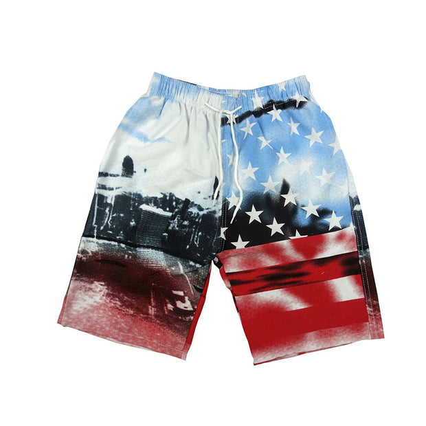 Casual flag print shorts beach pants men's