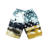Casual flag print shorts beach pants men's