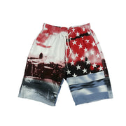 Casual flag print shorts beach pants men's