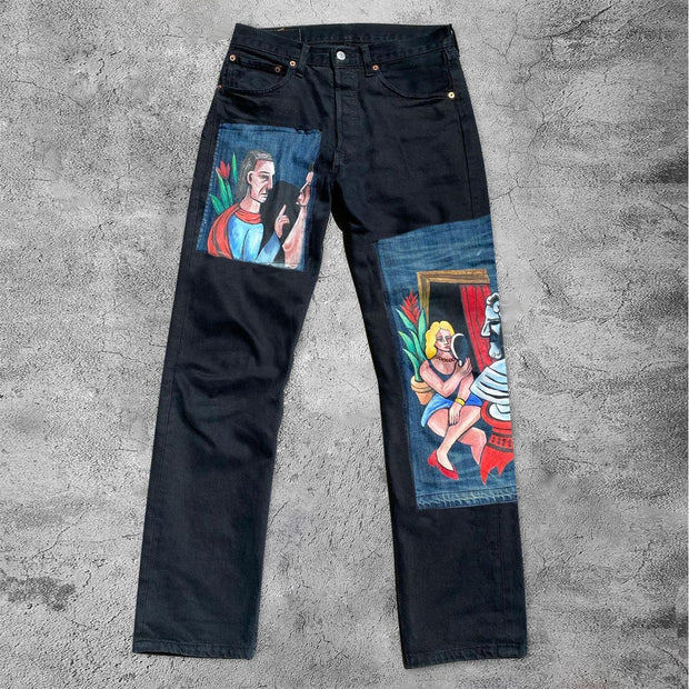 Casual retro stitching personality jeans