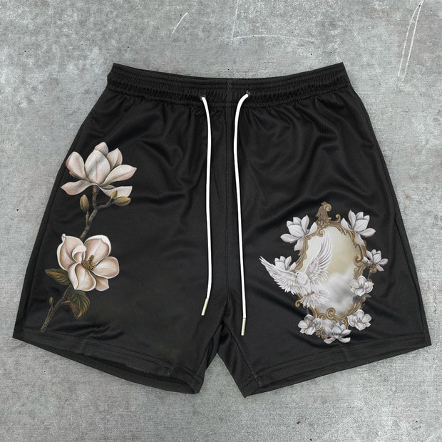 Art flower trend print casual shorts