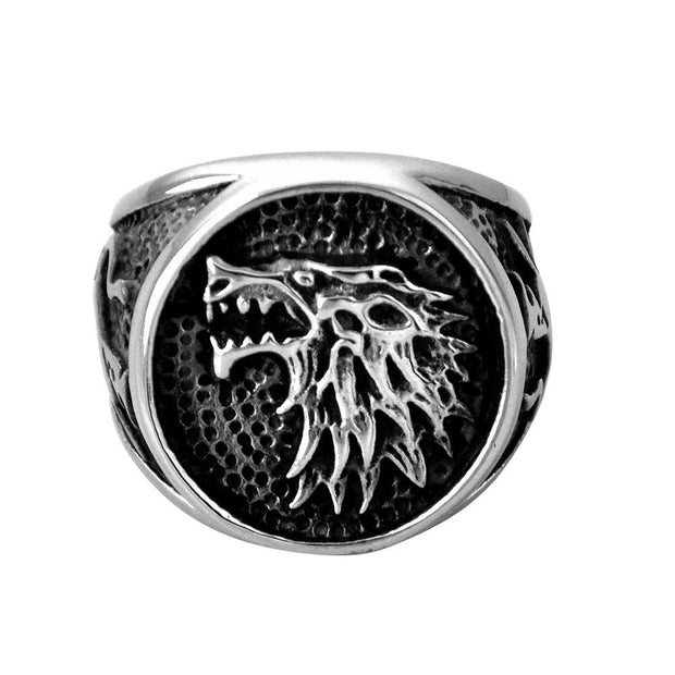 Fashion men's titanium steel ring retro wolf head stainless steel ring
