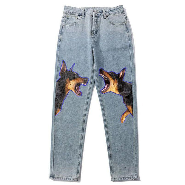 Cartoon animal pattern street hip hop jeans