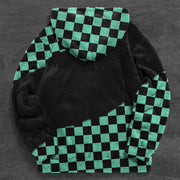 Checkerboard Chic Colorblock Casual Plush Hoodies
