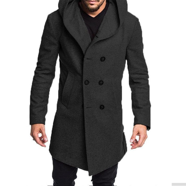 Winter men's hooded woolen jacket