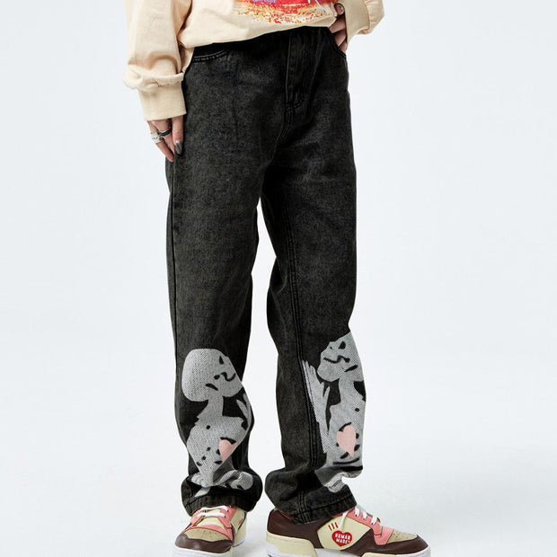 Skull Fashion Print Straight Hip Hop Jeans