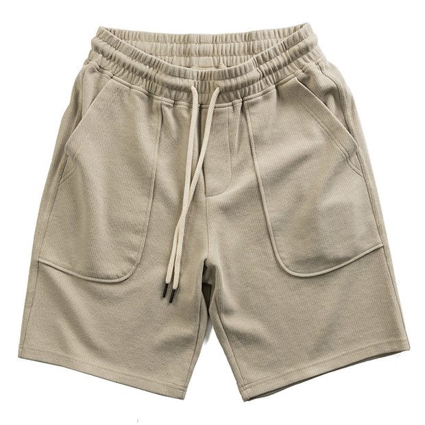 Knit Loose Cropped Pants Drawstring Large Pocket Athleisure Shorts