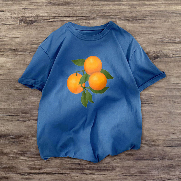 Orange Fashion Print Loose Street T-shirt