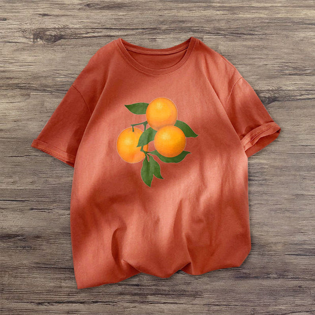 Orange Fashion Print Loose Street T-shirt