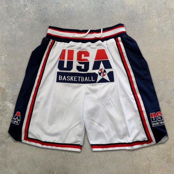 USA graphic print colorblock basketball shorts