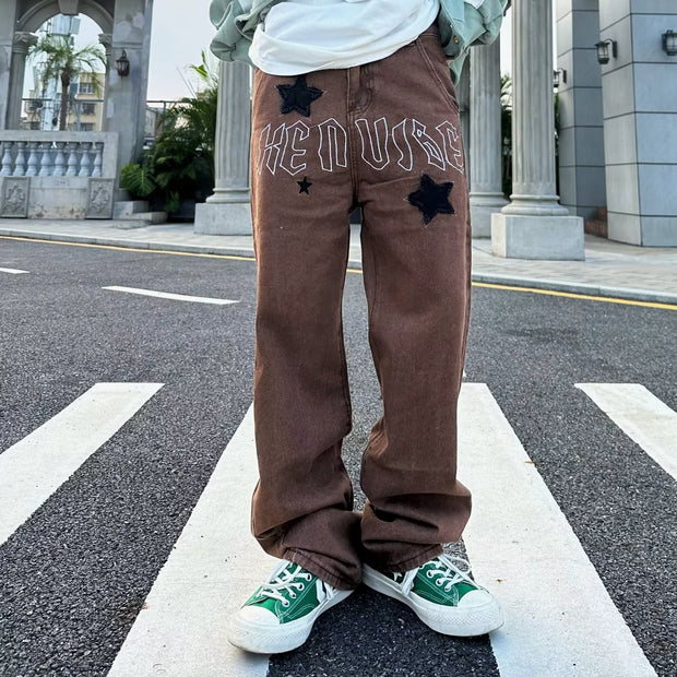 Trendy brand hip-hop loose straight washed trousers and jeans