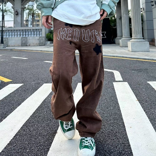 Trendy brand hip-hop loose straight washed trousers and jeans