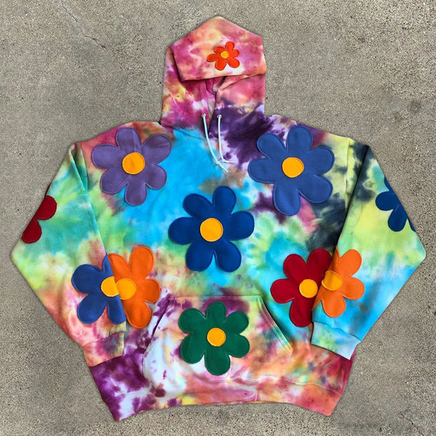 Street casual tie-dye flower pattern long-sleeved hoodie