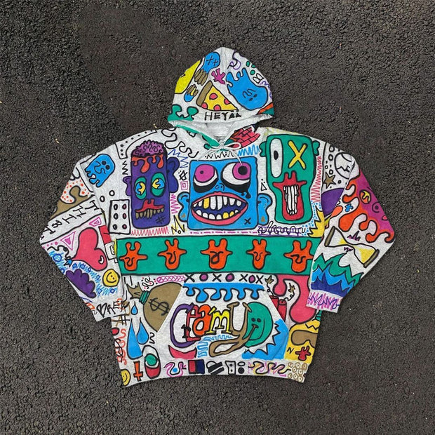 Graffiti street hip-hop squiggly print hoodie