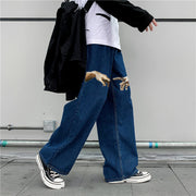Retro street style print fashion trousers jeans