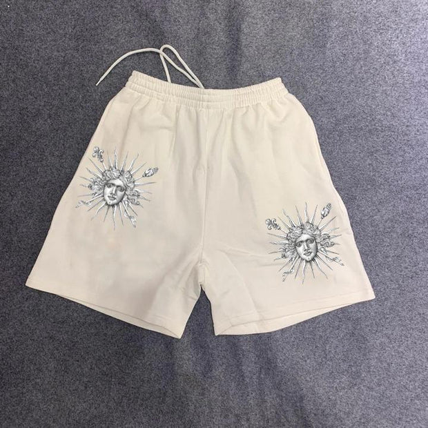 Retro print casual shorts