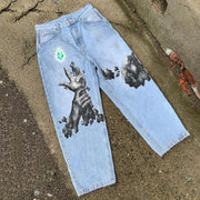 Fashion hip-hop street print graffiti jeans