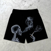 Skull Smoke Print Elastic Shorts