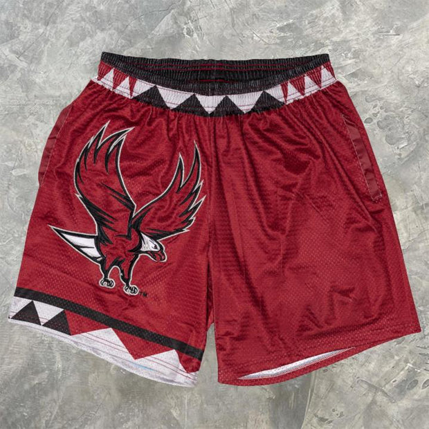 Casual sports mesh red print shorts
