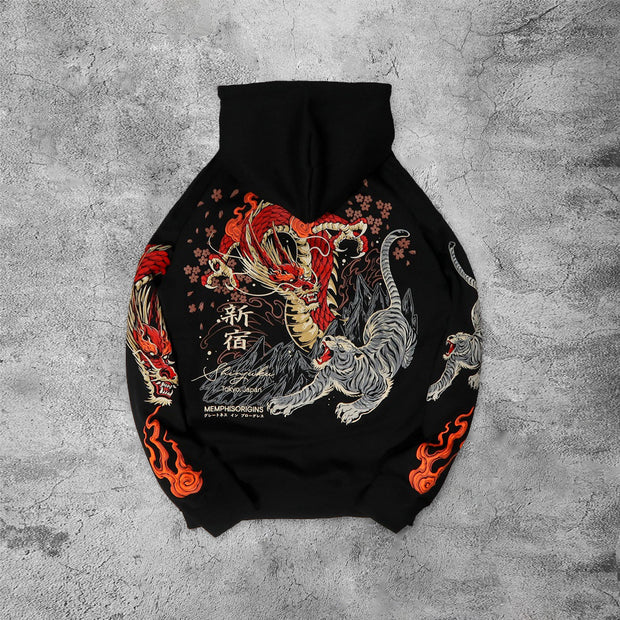 Casual red dragon white tiger japanese sports home hoodie