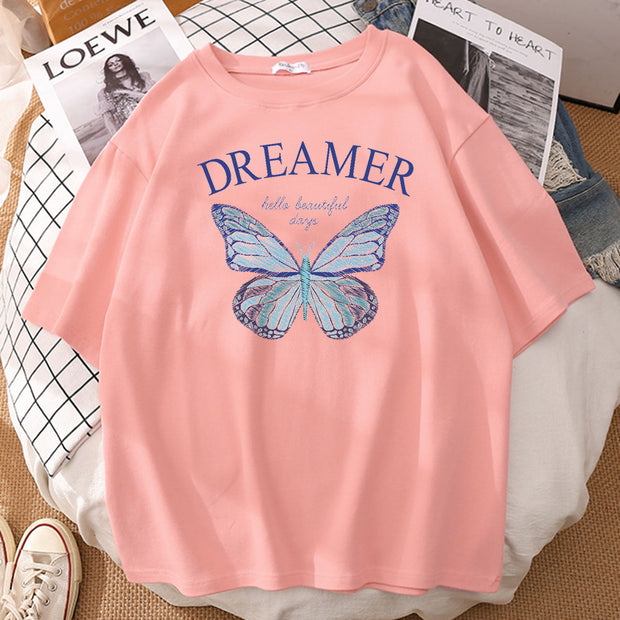 Casual loose butterfly print T-shirt