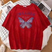 Casual loose butterfly print T-shirt