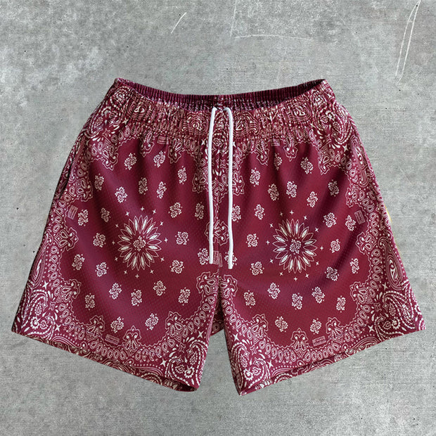 Vintage Cashew Flower Solid Color Casual Shorts
