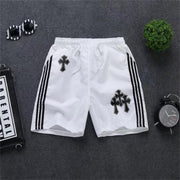 Sporty style bar cross-print casual shorts