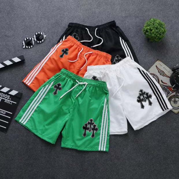 Sporty style bar cross-print casual shorts