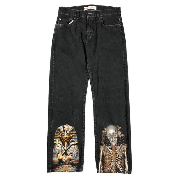Vintage skull fashion print loose jeans