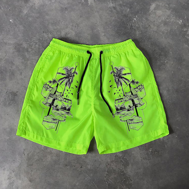 Graffiti coconut tree print Hawaiian shorts