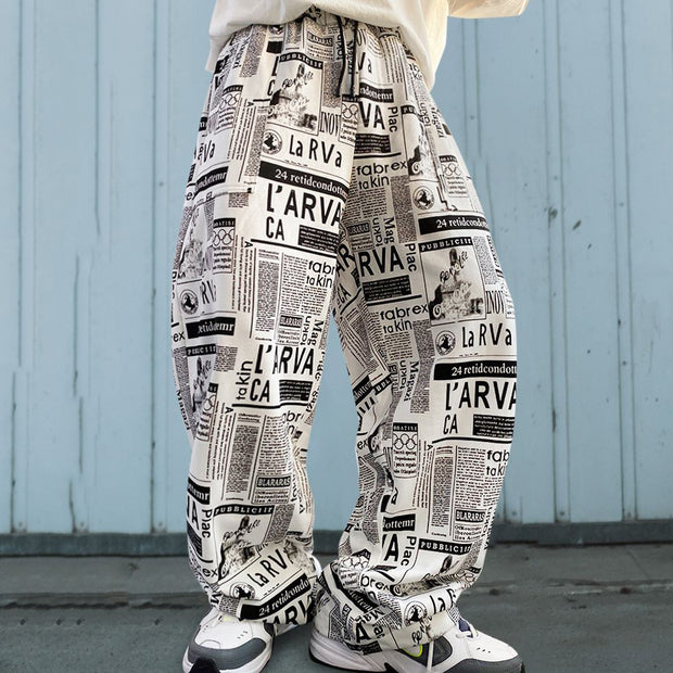 Personalized newspaper print street trousers
